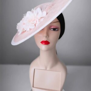 Baby pink and white wide-brim hat